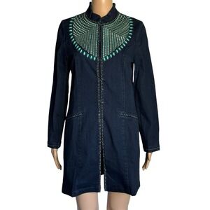 Midnight Velvet Women's Indigo Duster Coat Jacket Southwest Blue Size S